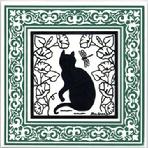 Whimsical Cat in a Garden of Morning Glories surrounded by a Victorian Border