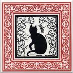 CA-10-R Garden Cat, Ruby Victorian Border with Morning Glories