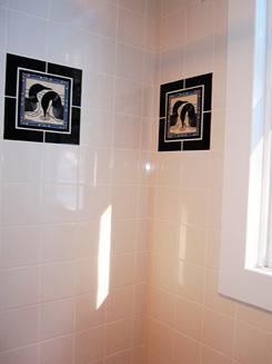 Loon Tiles Framed In Black in a shower