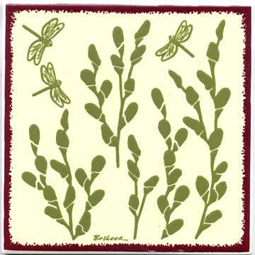 Pussy Willow Botanical design as a tile, trivet, or wall plaque. Can be used in a kitchen backsplash or bathroom tile.