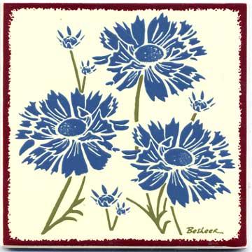 Cornflower wall plaque, cornflower ceramic tile, cornflower also known as the bachelor's button flower